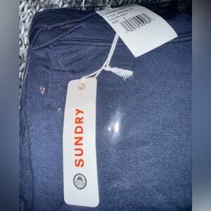 🆕 SUNDRY Long-sleeved crewneck cropped sweater top in deep navy size XS NWT